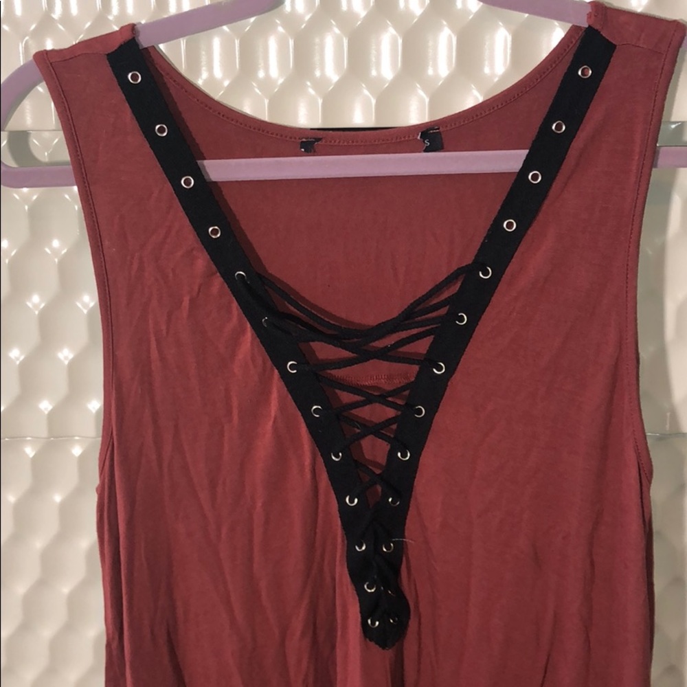 Burgundy Laced Up Dress - Picture 2 of 6